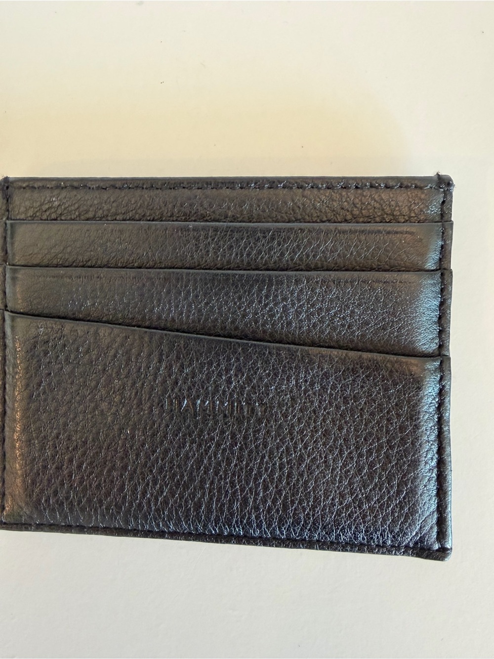 Hammitt Black Pebbled Leather Card Case Slim ID Wallet with Red Lining